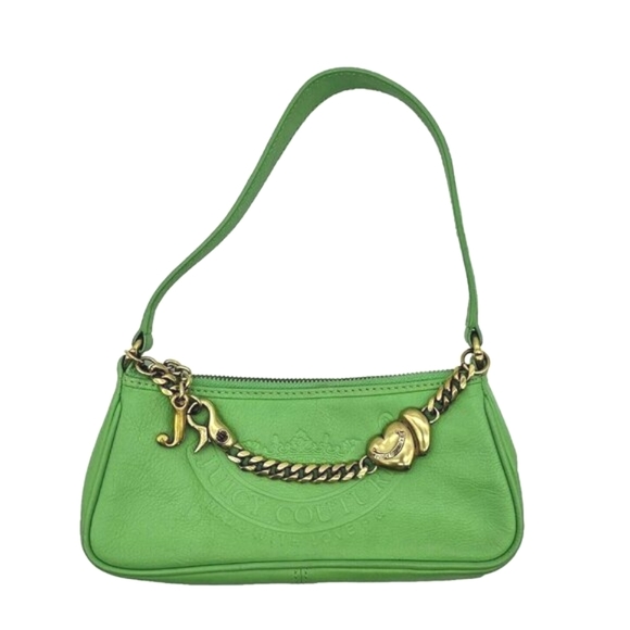 Juicy Couture Handbags - Vintage Y2K Juicy Couture Baguette Shoulder Bag Green Leather Mini Crown Charm